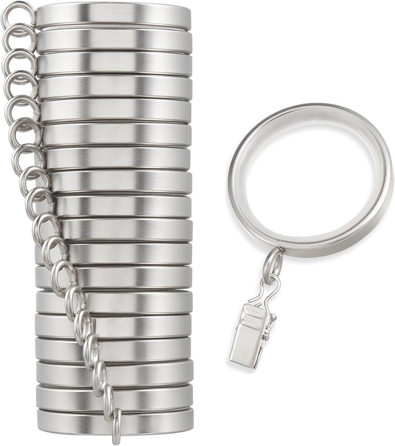 MODE Cambria Designer Series - Premium Easy Glide 18 Count Curtain Rings - Metal with Smooth, Quiet Nylon Inserts with Clips - 2 inch Diameter (1-5/8 inch Inside Diameter) - Brushed Nickel - Image 1